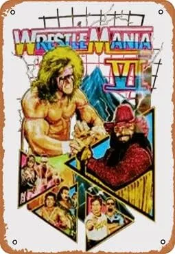 Ysirseu Metal Vintage Tin Sign Wrestlemania 6 Popular Wrestlers Sports Fan Funny