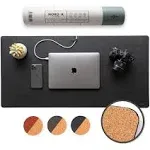 Nordik Cork Leather Desk Mat Cable Organizer (Pebble Black 35 X 17 inch) Premium Extended Mouse Mat for Home Office Accessories - Non-Slip Vegan Leather Desk Pad Protector & Desk Blotter Pad