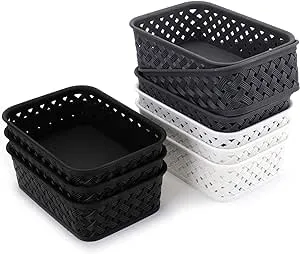 Bekith 9-Pack Small Plastic Storage Basket, Woven Basket Bin for Closet Organization, De-Clutter, Accessories, Toys, Cleaning Products, 7.7" x 5.4" x 2.4"