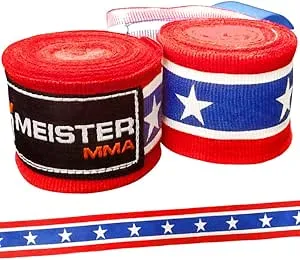 Meister Adult 180" Semi-Elastic Hand Wraps for MMA & Boxing (Pair) - American