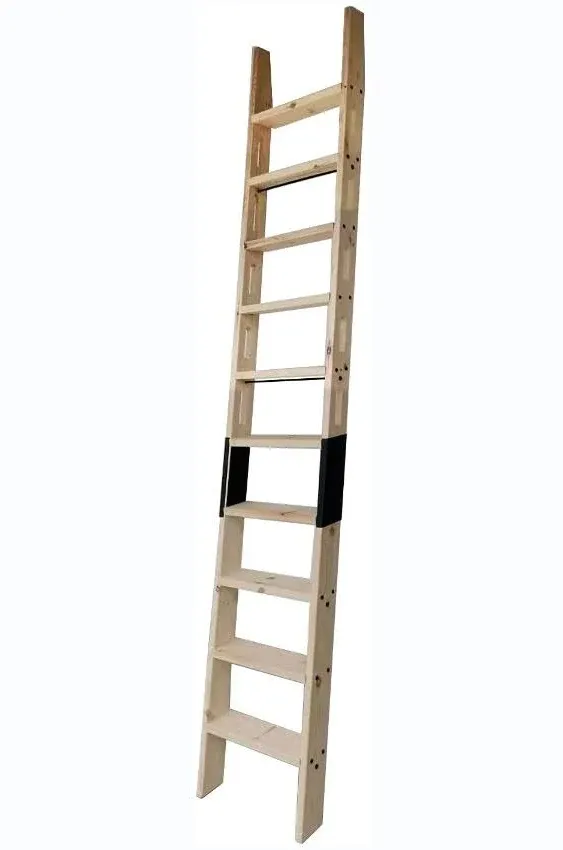 DIYHD Knotty Pine Wood Sliding Library Ladder Rolling Ladder