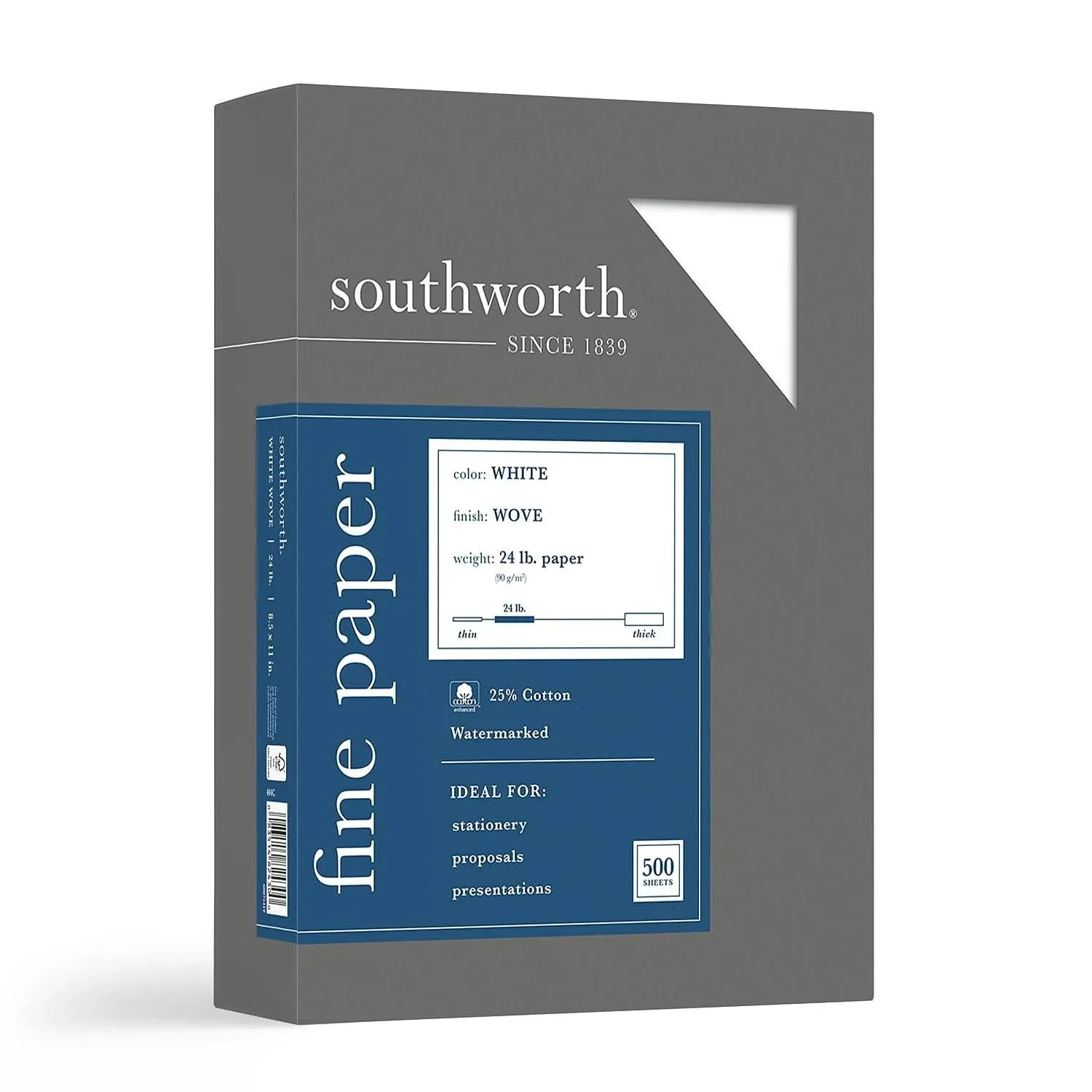 Southworth 25% Cotton Business Paper 24 lbs. 8-1/2 x 11 White 500/Box