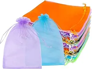 Zwish 100 Pack 8x12 Inches Organza Gift Bags 10 Mixed Solid Colors for Candy Chocolate Party Christmas Wedding Favor Gift