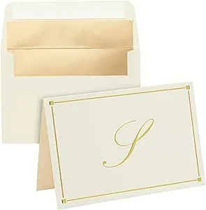 Pipilo Press 24 Pack Ivory Gold Foil Letter S Blank Note Cards with Envelopes 4x6, Initial S Monogrammed Personalized Stationery Set