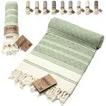 DEMMEX Certified Organic Turkish Cotton Beach and Bath Towel, Peshtemal Towel Blanket, Prewashed, Diamond Weave, 180x90cm (Khaki)