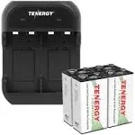 Tenergy TN141 2-Bay 9V Smart Charger + 4 Pcs Premium 9V 200mAh NiMH Rechargeable Batteries, White