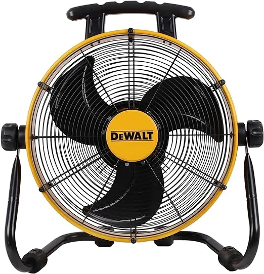 DEWALT DXF1840 Floor Fan, Industrial Fan, 18 Inch High Velocity Fan with 3-Speed Heavy Duty Air Circulator and 180 Adjustable Tilt, Large Electric Metal Rotating Garage Fan, Drum Fan for Work, Yellow