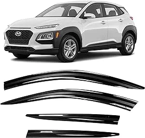 JSP Out-Channel Side Window Deflector Strip, Rain Guard for Hyundai Kona 2018-2022, Dark Smoke Acrylic, Adhesive Tape Mount Wind/Sun/Rain Shade, Set of 4