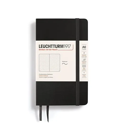 LEUCHTTURM1917 - Notebook Softcover Pocket A6-123 Numbered Pages for Writing and Journaling (Dotted, Black)