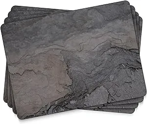 Pimpernel Midnight Slate Collection Placemats | Set of 4 | Heat Resistant Mats | Cork-Backed Board | Hard Placemat Set for Dining Table | Measures 15.7” x 11.7”