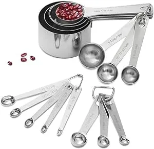 18/8 Stainless Steel Measuring Cups And Spoons Set Of 11 Piece 1 Cup 1/2 Cup 1/3