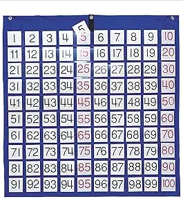 Carson Dellosa 26" x 26" Hundreds Pocket Chart for Classroom Blue, Classroom Organizer With 100 Pockets and Number Cards, Counting, Adding and Multiplying, Classroom Math Supplies