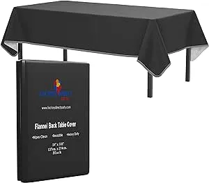 Black Vinyl Tablecloths - 54 In. x 108 In. - Pack Of 1 Rectangle Tablecloth - Black Flannel Backed Vinyl Tablecloths For Rectangle Tables - Plastic Table Cloths With Flannel Backing - Waterproof