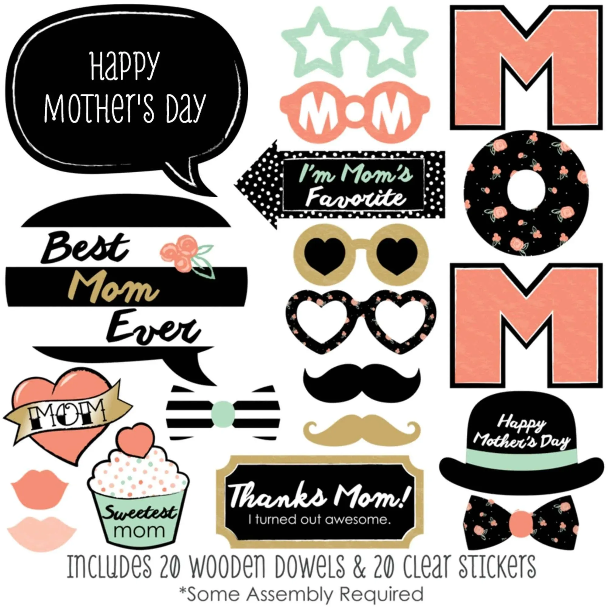 Best Mom Ever - Mother's Day Photo Booth Props Kit - 20 Count