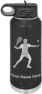 32oz Double Wall Flip Top Water Bottle with Straw, Tennis Player Man, Personalized Engraving Included