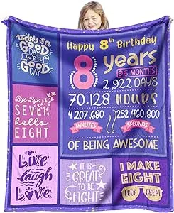 8 Year Old Girl Birthday Gift - Birthday Gifts for 8 Year Old Girls - 8 Year Old Girl Gifts Ideas - 8 yr Old Girl Birthday Gift Throw Blanket 60 x 50 inch - 8th Birthday Decorations for Girls