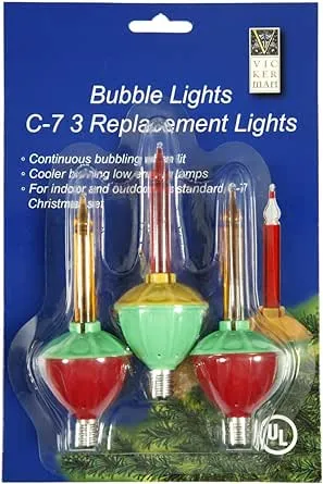 Vickerman C7 Multi-Colored Bubble Replacement Bulb - 3 per Pack - Red/Green/Yellow - UL Listed for Indoor/Outdoor Use - Festive Christmas Lights - Retro and Vintage Looking Bubble Lights