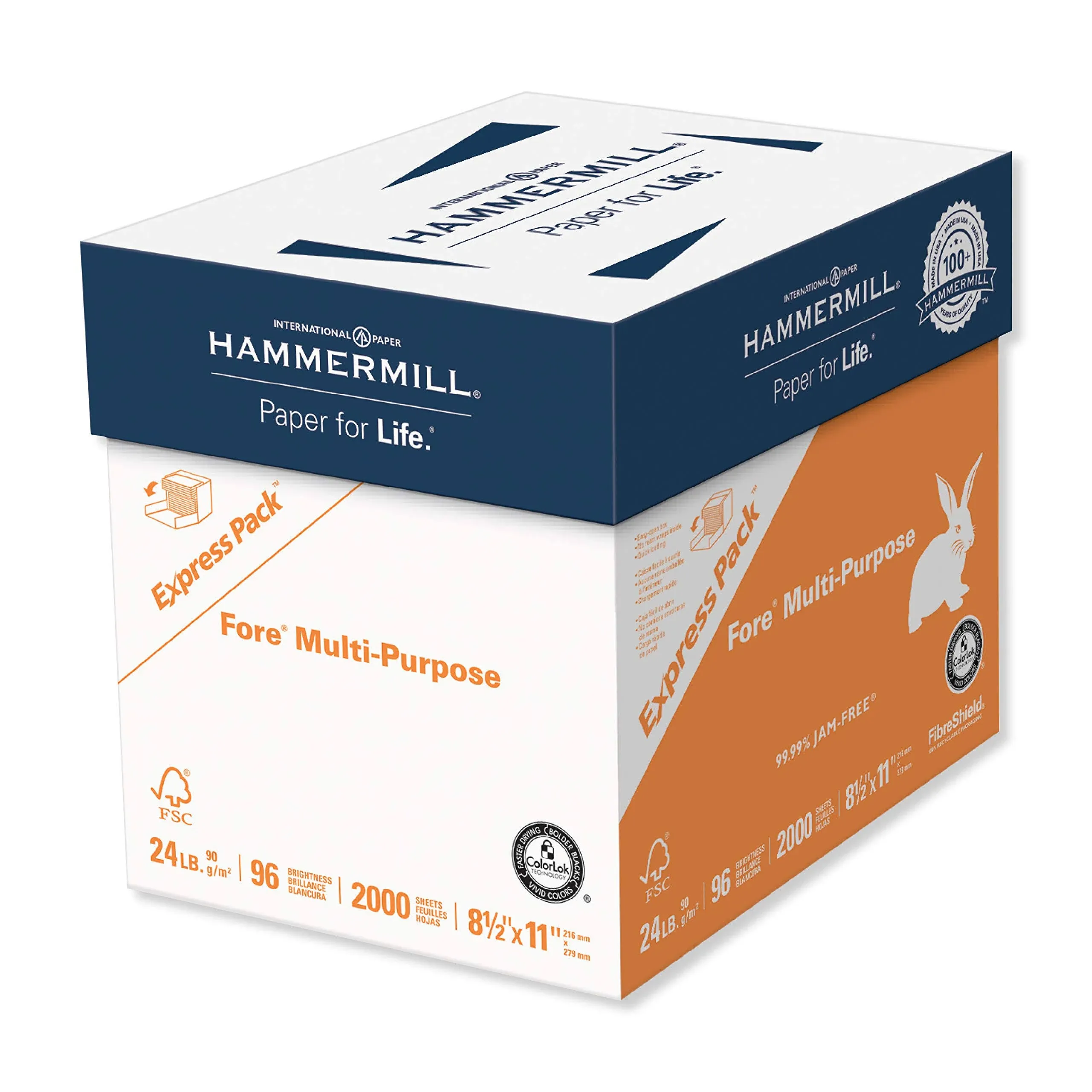 Hammermill Printer Paper, Fore Multipurpose 24 lb Copy Paper, 8.5 x 11 - Express Pack (2,000 Sheets) - 96 Bright, Made in The USA, 163122