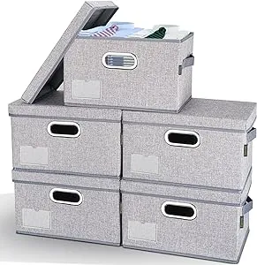 BALEINE Storage Bins with Lids, Foldable Linen Fabric Storage Boxes with Lids,