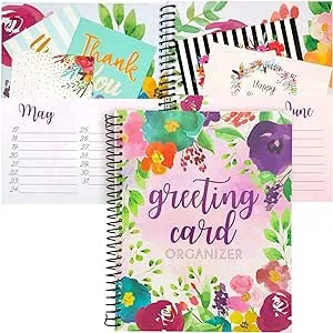 Sustainable Greetings Floral Month by Month Greeting Card Organizer Book with 24 Pockets, Card and File Keeper Dividers for Birthdays, Weddings, Graduation Parties, Holiday Reminders (8.5 x 10 In)