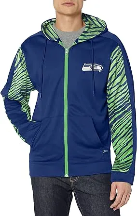 Zubaz NFL SEATTLE SEAHAWKS TEAM COLOR FULL ZIP HOOD W/ 2-COLOR ZEBRA ACCENTS Medium