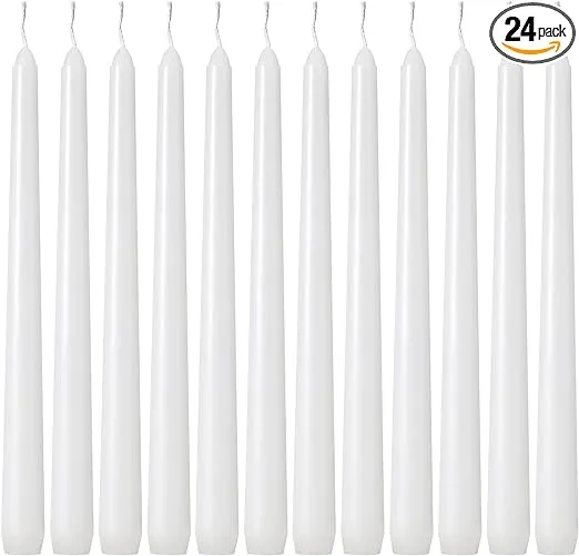 Kedtui Taper Candles 10 inch (H) Dripless, Set of 24 White Unscented and Smokeless Taper Candles Long Burning, Paraffin Wax with Cotton Wicks for Burning 8 Hours Time