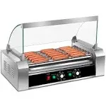 Giantex Hot Dog Roller Machine, 7 Non-stick Rollers 18 Hot Dog Sausage Grill Cooker Machine with Removable Stainless Steel Drip Tray and Glass Hood Cover, Commercial Household Hot Dog Rotisserie