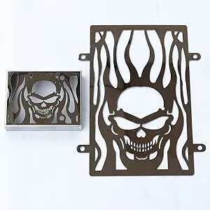 Stainless Steel Skull Radiator Grille Cover &amp; Rectifier Grill Guard Cover Bla...