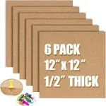 Cork Board Bulletin Board 12x12, 1/2" Thick Cork Board Tiles 6 Pack, S