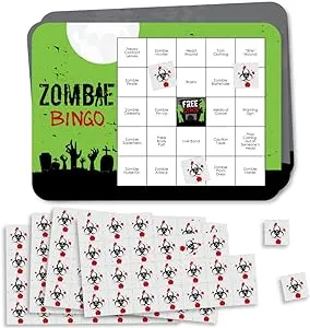 Big Dot of Happiness Zombie Zone - Bar Bingo Cards and Markers - Halloween or Birthday Zombie Crawl Party Bingo Game - Set of 18