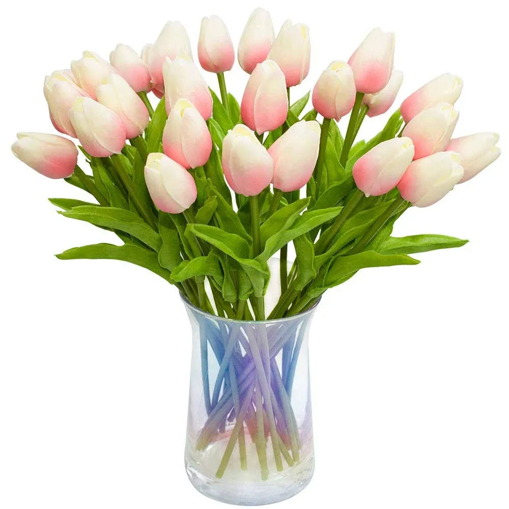 30pcs Artificial Tulips Flowers Real Touch Pink Tulips Fake Holland PU Tulip ...