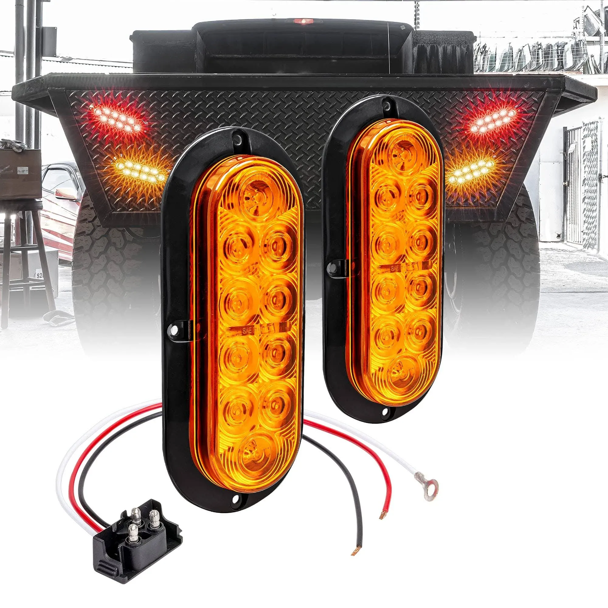 TRUE MODS 2pc 6 inch Amber Oval LED Trailer Tail Light Kit [DOT FMVSS 108] [SAE I6P] [Surface-Mount] [IP67 Waterproof] [Park & Turn Signal] Marine Trailer Lights for Boat Trailer RV Trucks