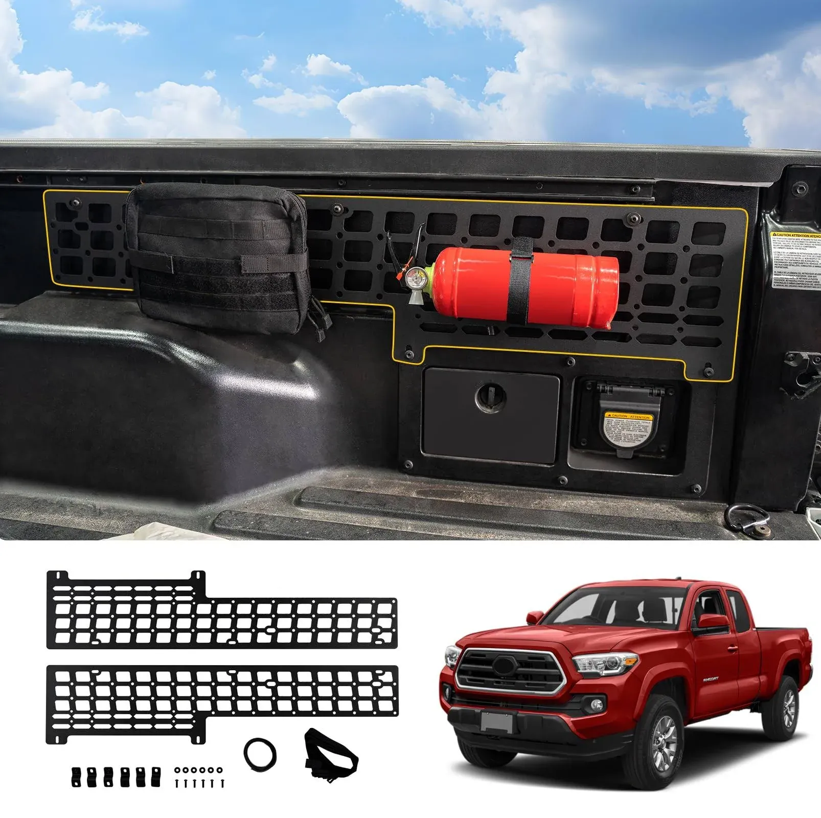 Side Molle Panel Compatible with 2005-2023 Toyota Tacoma 5ft Short Bed Truck Bed Panel Rear Storage Organizer Cargo Shelf Rack Replacement for 2022 Toyota Tacoma Accessories