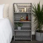 Household Essentials Woven Accent Shelf Black and White Paper Rattan