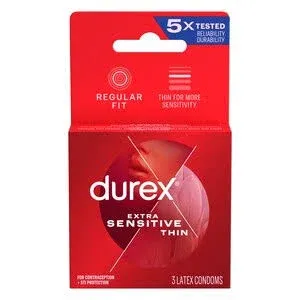 Durex Extra Sensitive Ultra Thin Lubricated Latex Condoms, 3 Count