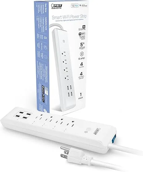 Feit Electric Smart Power Strip, Smart Plugs Work with Alexa and Google Home, No hub Required, 4 Sockets, 4 USB Ports, Remote Control from Anywhere, 15 Amp, Indoor Smart Powerstrip, POWERSTRIP/WiFi