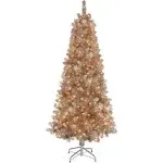 Puleo International - 6.5 Foot Pre-Lit Rose Gold Tinsel Artificial Christ Golden