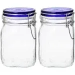 Bormioli Rocco Fido Square Jar with Blue Lid - 33¾ oz 1L (2 Pack)