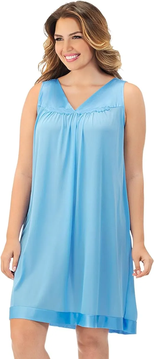 Exquisite Form 30107 Women's Nylon Tricot Sleeveless Short Knee Length Nightgown