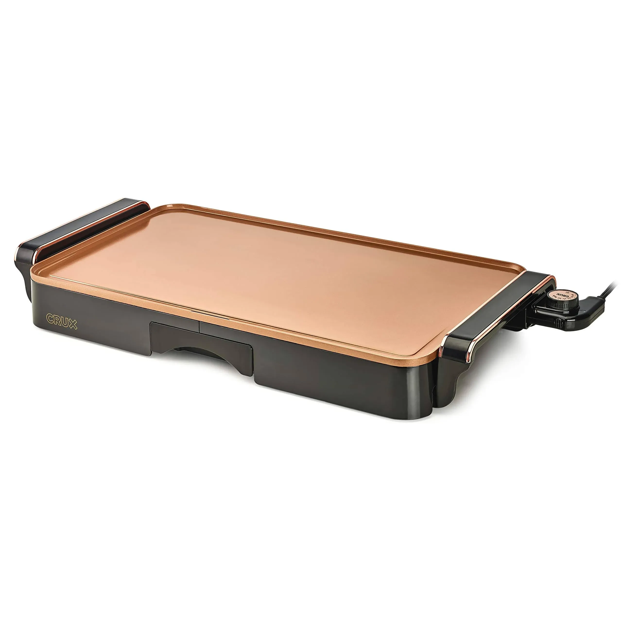 Crux Electric Griddle with Copper Ceramic Coating Heat Resistant Handles Dip