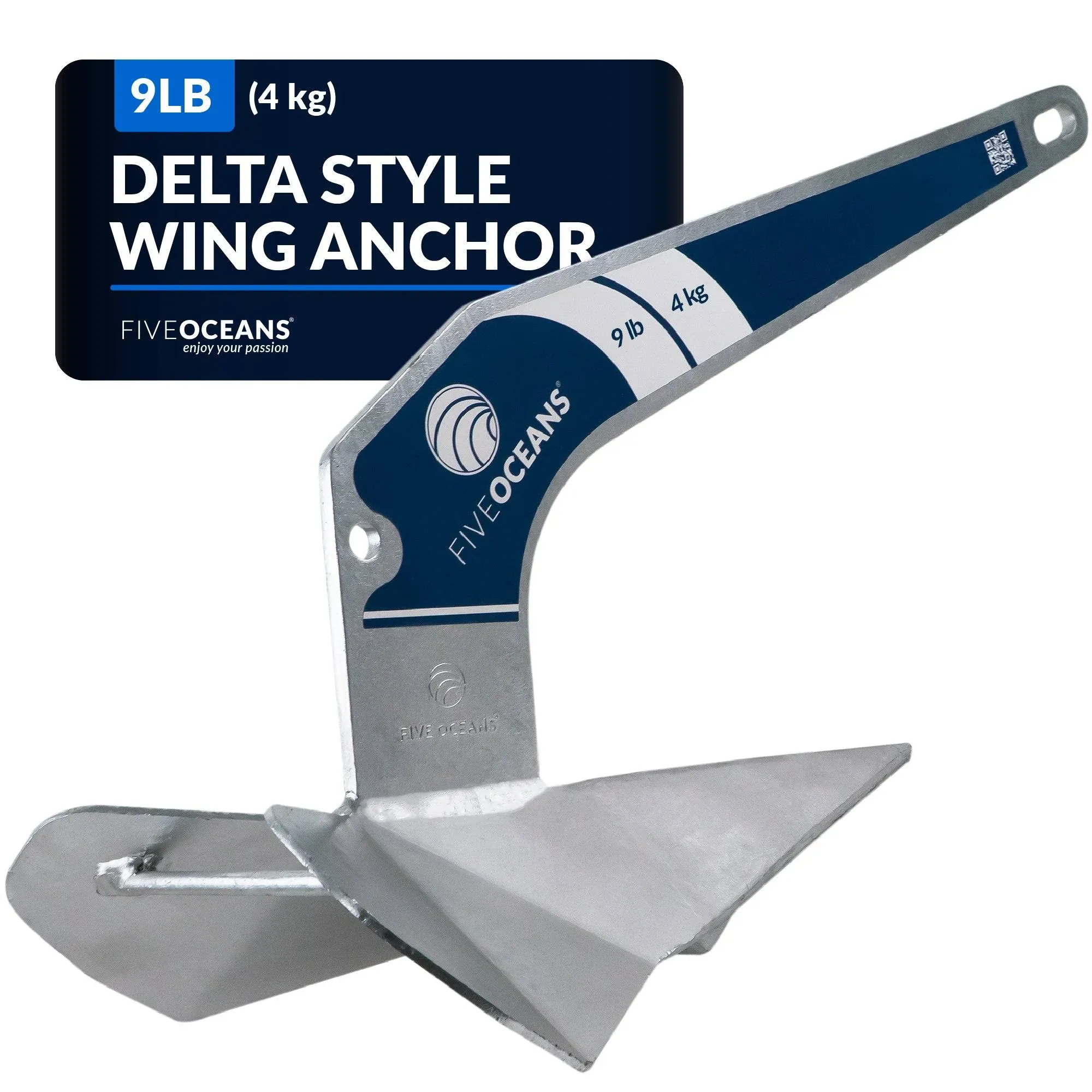 Five Oceans Delta Style Wing Boat Anchor, Galvanized Steel Boat Anchors, Premium Series, for Pontoon, Fishing Boats