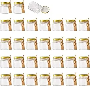 Encheng 1.5 oz Clear Hexagon Jars,Small Glass Jars with Lids(Golden),Mason Jars