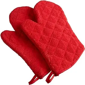 DII Basic Terry Collection 100% Cotton Quilted, Oven Mitt, Red, 2 Piece