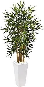 Nearly Natural 4ft. Bamboo Artificial Tree in White Tower Planter