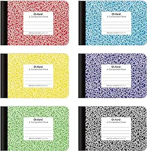 Oxford Jr. Composition Notebooks, Notebooks for School, School Supplies, Half Size, 4-7/8 x 7-1/2 Inches, Wide Ruled Paper, Kids Journal, 80 Sheets, Assorted Primary Covers, 6 Pack (63779)