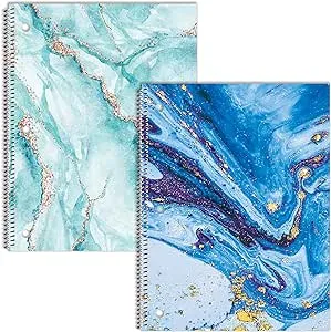 Better Office Products Marble Design Spiral Notebooks, 2 Pack, College Rule, 100 Sheet, 10.5 x 8 inches, Abstract Marble Fashion Design Covers, 2 Pack