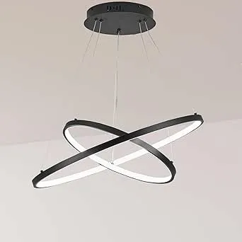 Viruhaka Dimmable 3 Ring Pendant Light Dining Room 86W Black Modern Chandelier Lighting Entryway with 59in Cord Adjustable,6000K Daylight