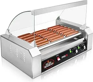 Olde Midway Commercial Electric 18 Hot Dog 7 Roller Grill Cooker Machine 900-Watt with Cover