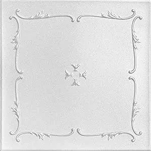 A La Maison Ceilings R05 Spring Buds Foam Glue-up Ceiling Tile (21.6 sq. ft./Case), Pack of 8, Plain White