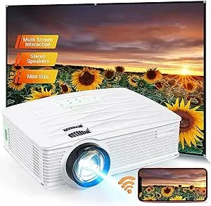 Projector, PONER SAUND WiFi Mini Projector 1080P Supported Home Outdoor Video Projector, 5500 Lux 210" Display Movie Projector, Compatible with Phone, Computer, Laptop, USB, HDMI